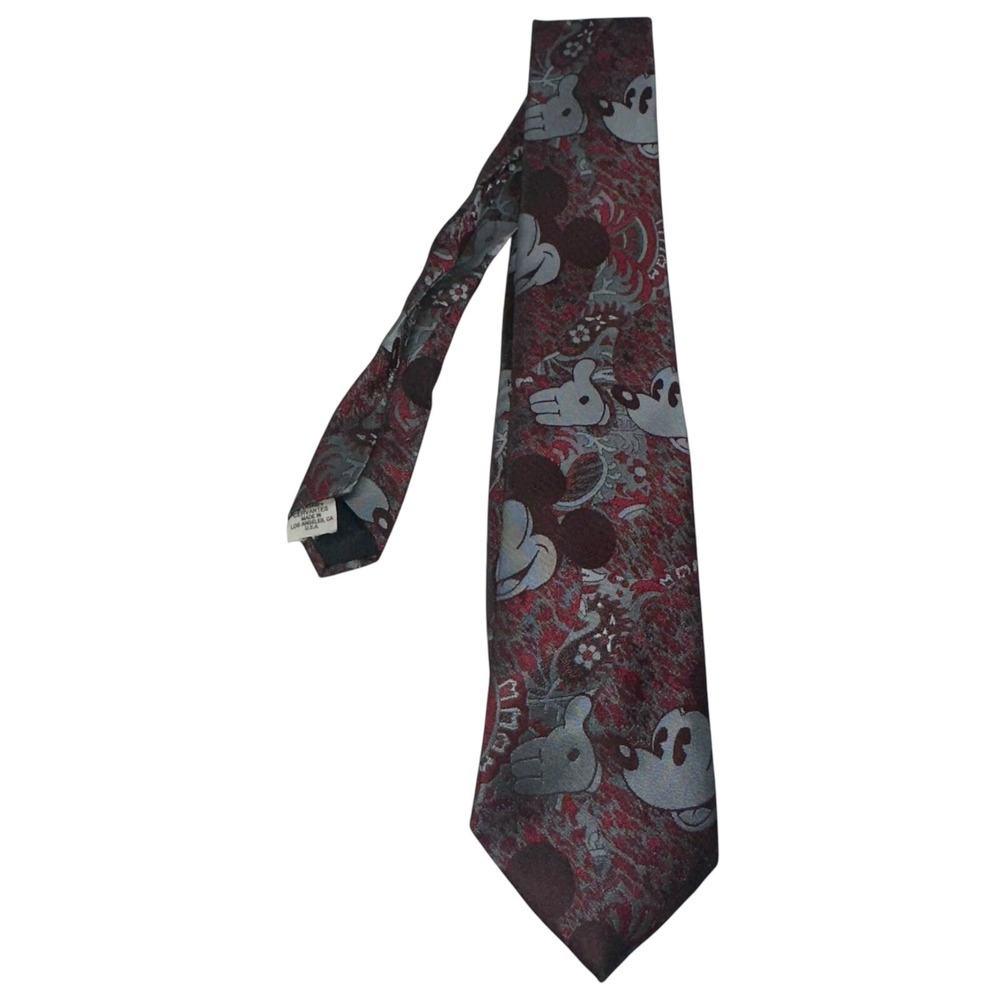 Vintage Men's Necktie Tie Cervantes Walt Disney Mickey Mouse Red & Gray‎ Paisley